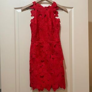 Red lace short open back dress